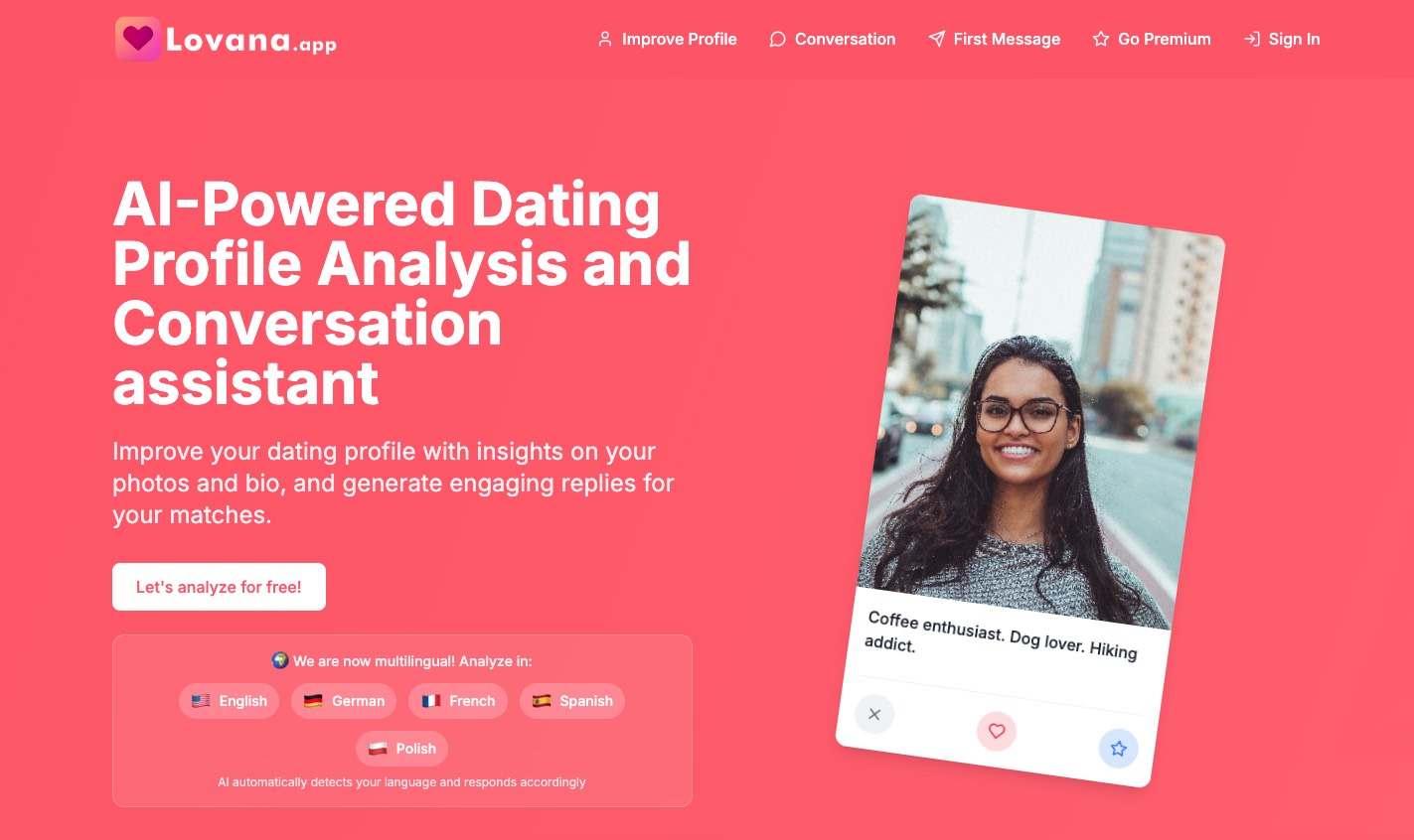 Lovana app website homepage